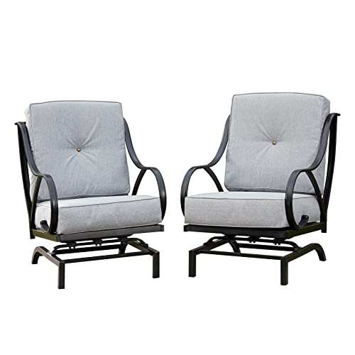 Festival Depot Patio Chair Set of 2 Metal Armchairs with Thick Cushions Outdoor Furniture for Bistro Deck Garden (Grey)
