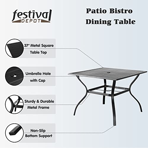 Festival Depot Patio Dinning Table with 1.61" Umbrella Hole Outdoor Metal Table for Garden Poolside Deck (Square)