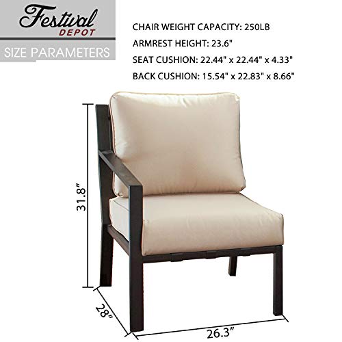 Festival Depot Patio Dining Chair Outdoor Bistro Furniture Comfort & Soft 4.3" Cushions with Metal Slatted Steel Frame Legs for Garden Poolside All-Weather