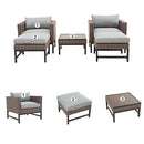 Festival Depot 5 Pieces Patio Outdoor Conversation Wicker Chairs Lounge Chaise Cushions Ottomans Set with Coffee Square Table Metal Frame Furniture Garden Bistro Seating Thick Soft Cushion (Gray)