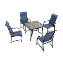 Festival Depot 5Pcs Patio Dining Set of 4 High Back Chairs with Textilene Fabric and 1 Square Metal Table with Wood-Like DPC Tabletop and Curved Steel Legs for Backyard Deck Garden, Blue