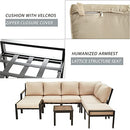 Festival Depot 8-Pieces Patio Outdoor Furniture Conversation Sets Sectional Corner Sofa, All-Weather Black X Slatted Back Chairs with Coffee Side Table and Soft Removable Couch Cushions (Beige)