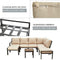 Festival Depot 8-Pieces Patio Outdoor Furniture Conversation Sets Sectional Corner Sofa, All-Weather Black X Slatted Back Chairs with Coffee Side Table and Soft Removable Couch Cushions (Beige)