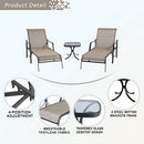 Festival Depot 3 Pcs Patio Outdoor Furniture Chaise Lounge Chair Set with Textilene Fabric and Metal Adjustable Back Curved Armrest, Glass Desktop Side Coffee Table for Porch Yard Garden