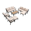 Festival Depot 11 Pieces Patio Conversation Set Sectional Sofa Armchair Ottoman with Thick Cushions and Coffee Table All Weather Metal Outdoor Furniture for Deck Garden, Beige