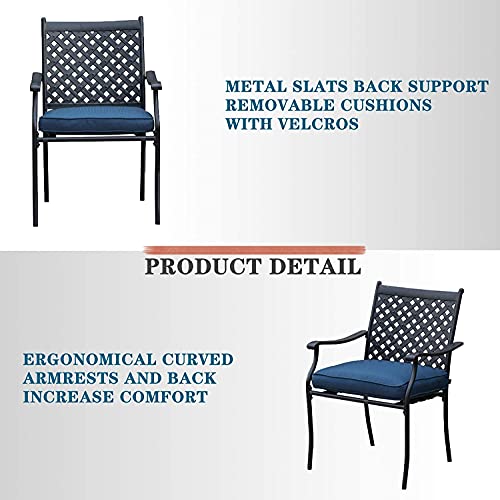 Festival Depot 5 Piece Patio Furniture Set 4 Outdoor Wrought Iron Dining Chairs with Thick Seat Cushions and Square Metal Table with 2.16" Umbrella Hole for Garden Yard Deck