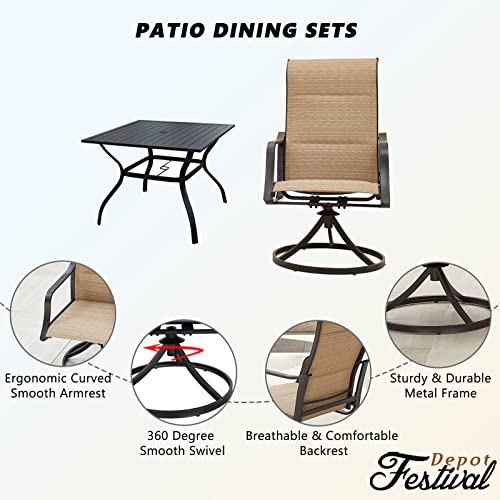 Festival Depot 5-Piece Patio Dining Sets Outdoor Furniture with Round Swivel Chairs Deck Table High Textilene Back and Metal Frame for Backyard Porch Lawn Garden