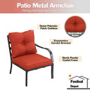 Festival Depot Patio Dining Chair Outdoor Bistro Single Sofa with Removable Thick Cushion Metal Frame All Weather Sectional Conversation Furniture for Backyard Pool Deck Garden (Red)