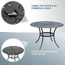 Festival Depot 5 Pieces Patio Dining Set of 4 Armrest Dining Chair with Textilene Fabric and 1 Round Wrought Iron Table with 2.04" Umbrella Hole Outdoor Furniture for Backyard Deck Garden