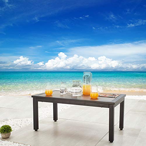 Festival Depot Metal Outdoor Side Table Patio Bistro Dining Table Wood-Like Aluminum-Plastic Table Top with Steel Legs