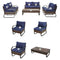 Festival Depot 7 Pieces Patio Conversation Sets Outdoor Furniture Loveseat Sectional Sofa with All-Weather PE Rattan Wicker Back Armchair, Coffee Table and Soft Removable Couch Cushions (Blue)