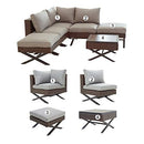 Festival Depot 6pcs Outdoor Furniture Patio Conversation Set Sectional Corner Sofa Chairs with X Shaped Metal Leg All Weather Brown Rattan Wicker Ottoman Side Coffee Table with Grey Seat Back Cushions