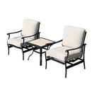 Festival Depot 3-Piece Outdoor Patio Armrest Chairs Set Garden Bistro Square Metal Table and Seating Set with Thick Cushions (3pc Patio Conversation Set2, Beige)