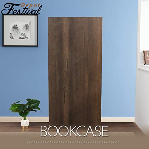 Festival Depot 5-Tier Bookcase Storage Organizer Cabinet Unit 66.3 Inches Height Decor Furniture Bookshelf with Adjustable Shelves Display Rack for Office Living Room