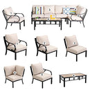 Festival Depot 7pcs Patio Conversation Set Sectional Metal Chairs with Cushions All Weather Corner Sofa and Coffee Table Outdoor Furniture for Garden Backyard Balcony, Beige