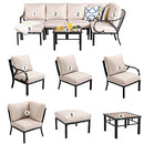 Festival Depot 7 Pcs Patio Conversation Set Sectional Corner Chair Ottoman with Thick Cushions and Side Table All Weather Metal Outdoor Furniture for Deck Poolside, Beige