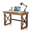 Festival Depot 47.5" Writing Computer Desk Large Home Office Desk in Industrial Style with Pull-Out Keyboard Tray Black Metal and Wood Appearance Laptop Table for Game Study