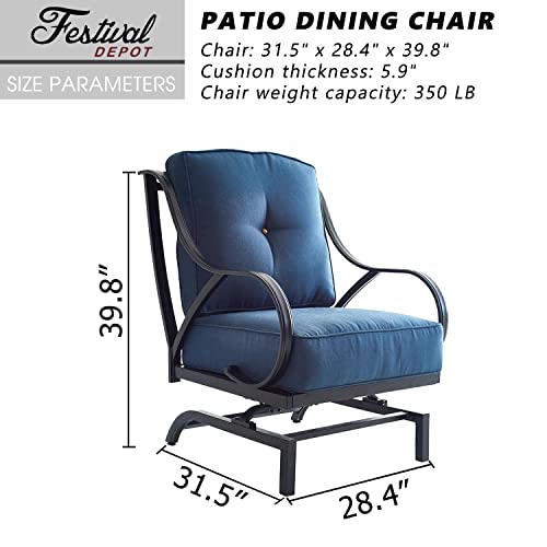 Festival Depot Patio Chair Set of 2 Metal Armchairs with Thick Cushions Outdoor Furniture for Bistro Deck Garden (Blue) (B-PF19110X2-B)