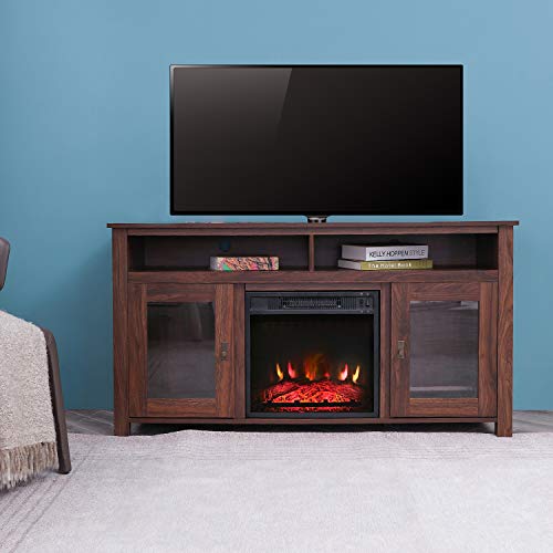 Festival Depot 55" Wide TV Stand with Electric Fireplace Console for TVs up to 60" for Home Living Room (55inch Walnut)