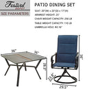 Festival Depot 5 Pieces Patio Dining Conversation Set, Outdoor Furniture 4 Swivel Bistro Armrest Chair & 1 Square Metal Table with 2.16" Umbrella Hole for Deck Poolside Porch Backyard (Blue)