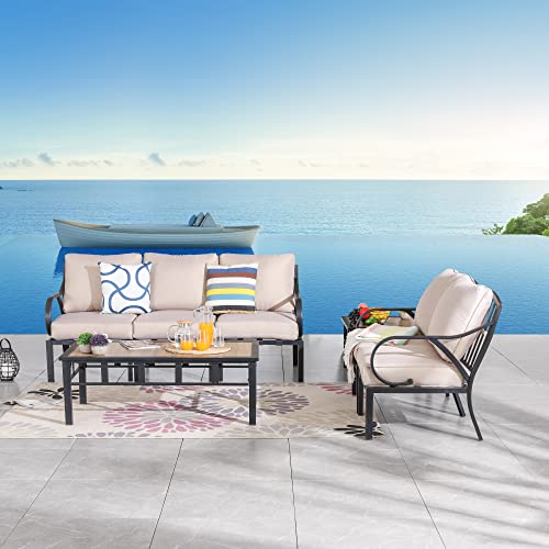Festival Depot 7Pcs Patio Conversation Set Sectional Chair with Cushions and Side Coffee Table All Weather Outdoor Furniture for Deck Poolside Garden, Beige