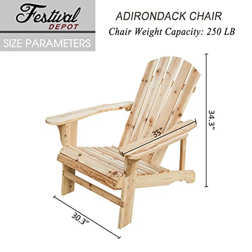 Festival Depot Outdoor Adirondack Chair Patio Wood Chair Rustic Style Log Furniture for Deck Lawn Garden