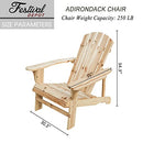 Festival Depot Outdoor Patio Adirondack Chair 1 Piece Wooden Furniture Seating Chair in Rustic Style for Lawn Porch Deck, Natural Finish