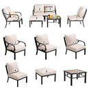 Festival Depot 6pcs Patio Conversation Set Sectional Metal Chairs with Cushions Ottoman and Coffee Table All Weather Outdoor Furniture for Garden Backyard Balcony, Beige