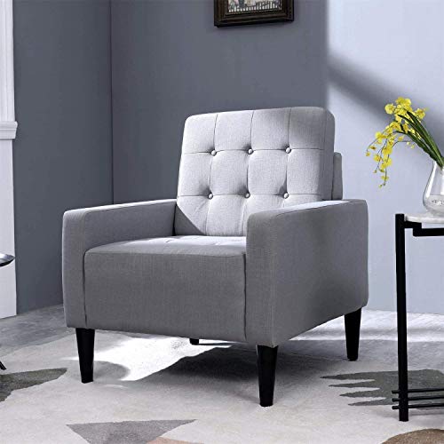 Festival Depot 1 Piece Indoor Modern Fabric Furniture Accent Arm Chair Single Sofa for Living Room Bedroom with Hand-Crafted Button Tufting Details and Deep Seat,30.7" x 30.7" x 35"