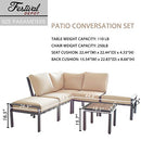 Festival Depot 6-Pieces Patio Outdoor Furniture Conversation Sets Sectional Corner Sofa, All-Weather Black Slatted Back Chairs with Coffee Table, Ottoman and Thick Soft Removable Couch Cushions(Beige)
