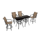 Festival Depot 6-Piece Bar Bistro Patio Outdoor Dining Furniture Sets High Stools 360° Swivel Chairs with Slatted Steel Curved Armrest Square Coffee Side Table Tempered Glass Desktop