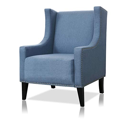 Festival Depot 1 Piece Indoor Modern Fabric Furniture Accent Arm Chair Single Sofa for Living Room Bedroom with Wingback and Comfortable Seat, 28.7" x 18.9" x 30.7", Blue