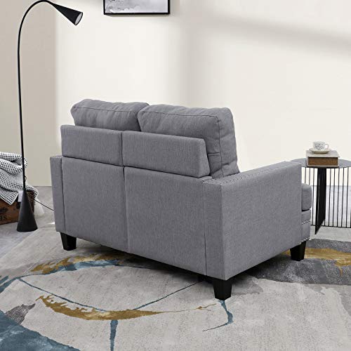 Festival Depot 1 Piece Indoor Modern Fabric Furniture Accent Arm Sofa Loveseat for Living Room Bedroom with Thick Cushion and Deep Seat, 52.7" x 31.5" x 35"