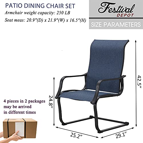 Festival Depot Outdoor Dining Chairs Set of Patio Armchairs with Textilene Fabric and High Back All Weather Metal Furniture for Backyard Deck Garden