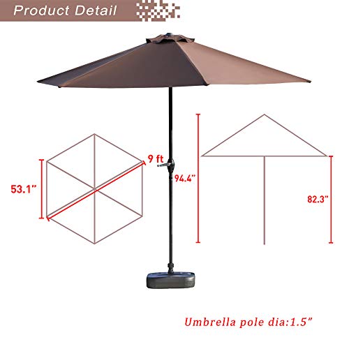 Festival Depot 9Ft Round Patio Umbrella Outdoor Market Table Umbrella with Hand Crank Open System Without Base or Stand for Deck Porch Pool Balcony