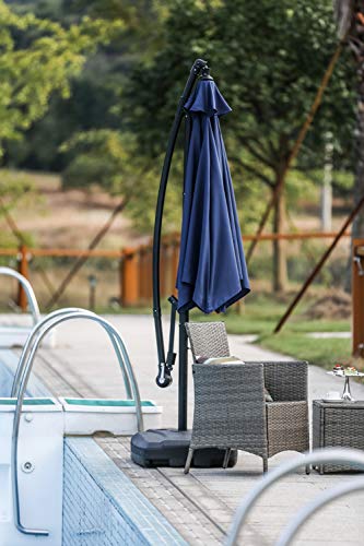 Festival Depot Outdoor Patio Umbrella Offset Cantilever Hanging Sun Umbrella with Hand Crank and Water Base/Stand for Pool Porch Deck Market Lawn