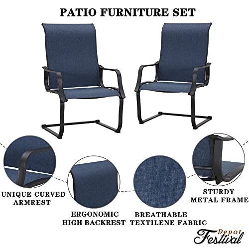 Festival Depot Outdoor Dining Chairs Set of Patio Armchairs with Textilene Fabric and High Back All Weather Metal Furniture for Backyard Deck Garden