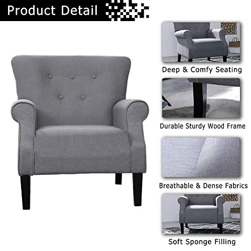 Festival Depot 1 Piece Indoor Modern Fabric Furniture Accent Arm Chair Single Sofa for Living Room Bedroom with Comfortable Seat