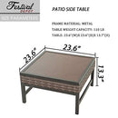 Festival Depot Patio Side End Coffee Table Outdoor Biatro Dining Furniture with Metal Steel Frame, Wood Grain Desktop and Rattan Wicker for Poolside Deck (23.6" x 23.6" x 13.3")