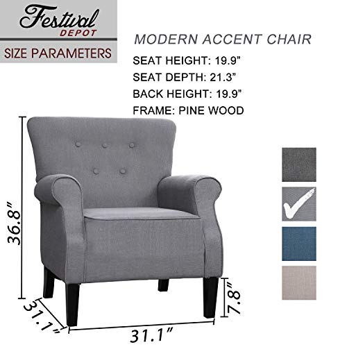 Festival Depot 2 Piece Indoor Modern Fabric Furniture Accent Arm Chair Single Sofa for Living Room Bedroom with Comfortable Seat,31.1" x 31.1" x 36.8"