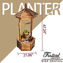 Festival Depot Outdoor Wishing Well with Hanging Bucket Rustic Wooden Planter for Garden Home Decor Burnt Finish Flower Stand for Patio Deck Lawn
