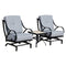 Festival Depot 3-Piece Bistro Outdoor Patio Furniture Sets Square Metal Ceramic Top Coffee Table Slatted Steel Frame Armrest Chairs with Curved Armrest with 5.9''Thick Soft Cushions Garden Porch,Gray