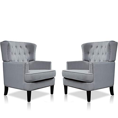 Festival Depot 2Pcs Indoor Modern Fabric Furniture Set Accent Chair Single Armrest Sofa for Living Room Bedroom with Deep Seat High Back and Thick Cushions, 32.3"(W) x 31.5"(D) x 39.4"(H)
