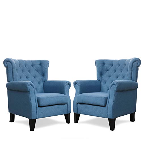 Festival Depot 2 pcs Indoor Modern Fabric Furniture Set Accent Arm Chair Single Sofa for Living Room Bedroom with Deep Seat High Back and Thick Cushions, 37.4" x 35.8" x 41.5"