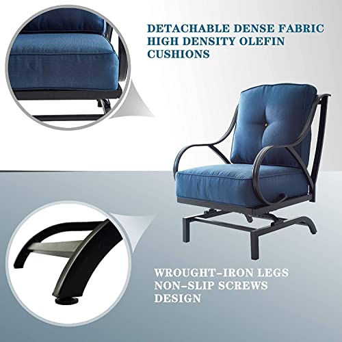 Festival Depot Patio Chair Set of 2 Metal Armchairs with Thick Cushions Outdoor Furniture for Bistro Deck Garden (Blue) (B-PF19110X2-B)