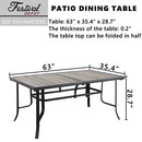 Sports Festival 63" x 35.4" x 28.7" Patio Outdoor Dining Rectangular Table with Folding Wooden Finish Table Top and Black Metal Frame for Lawn Backyard Garden Porch Deck Poolside