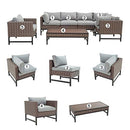 Festival Depot 7 Pieces Patio Outdoor Furniture Conversation Sets Sectional Corner Sofa, All-Weather Brown Manual Weaving Wicker Chairs with Side Coffee Table, Soft Thick Seating Couch Cushions (Grey)