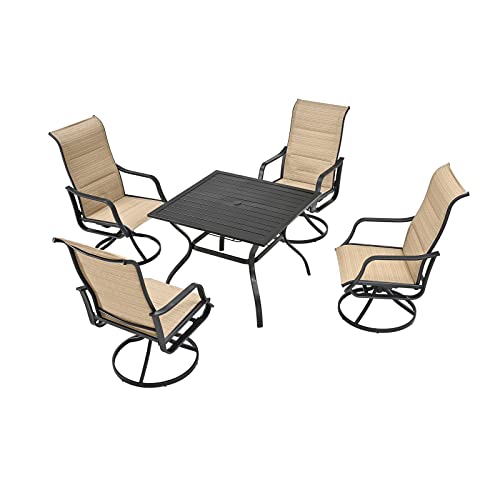 Festival Depot 5-Piece Patio Dining Sets Outdoor Furniture with Round Swivel Chairs Deck Table High Textilene Back and Metal Frame for Backyard Porch Lawn Garden