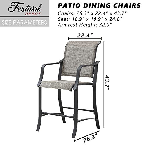 Elevated Comfort Patio Outdoor Bar Stool Dining Chair with High Textilene Backs Metal Frame