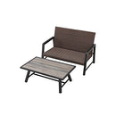 Festival Depot 2Pcs Patio Conversation Set, PE Wicker Bistro Set, All-Weather Outdoor Furniture, with 1 Loveseat and 1 DPC Coffee Table for Backyard Porch Lawn Deck Garden